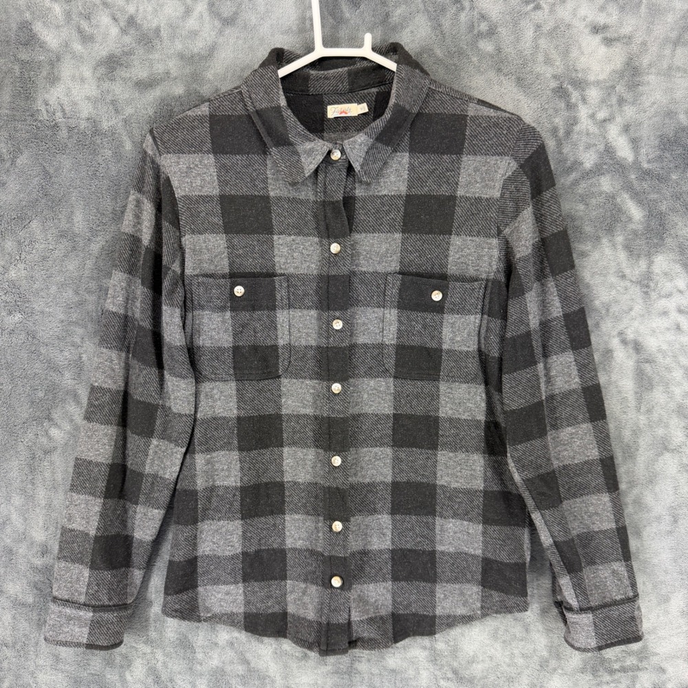 Faherty Legend Sweater Shirt Womens Medium Grey Black‎ Buffalo Check WKH2113-CBB